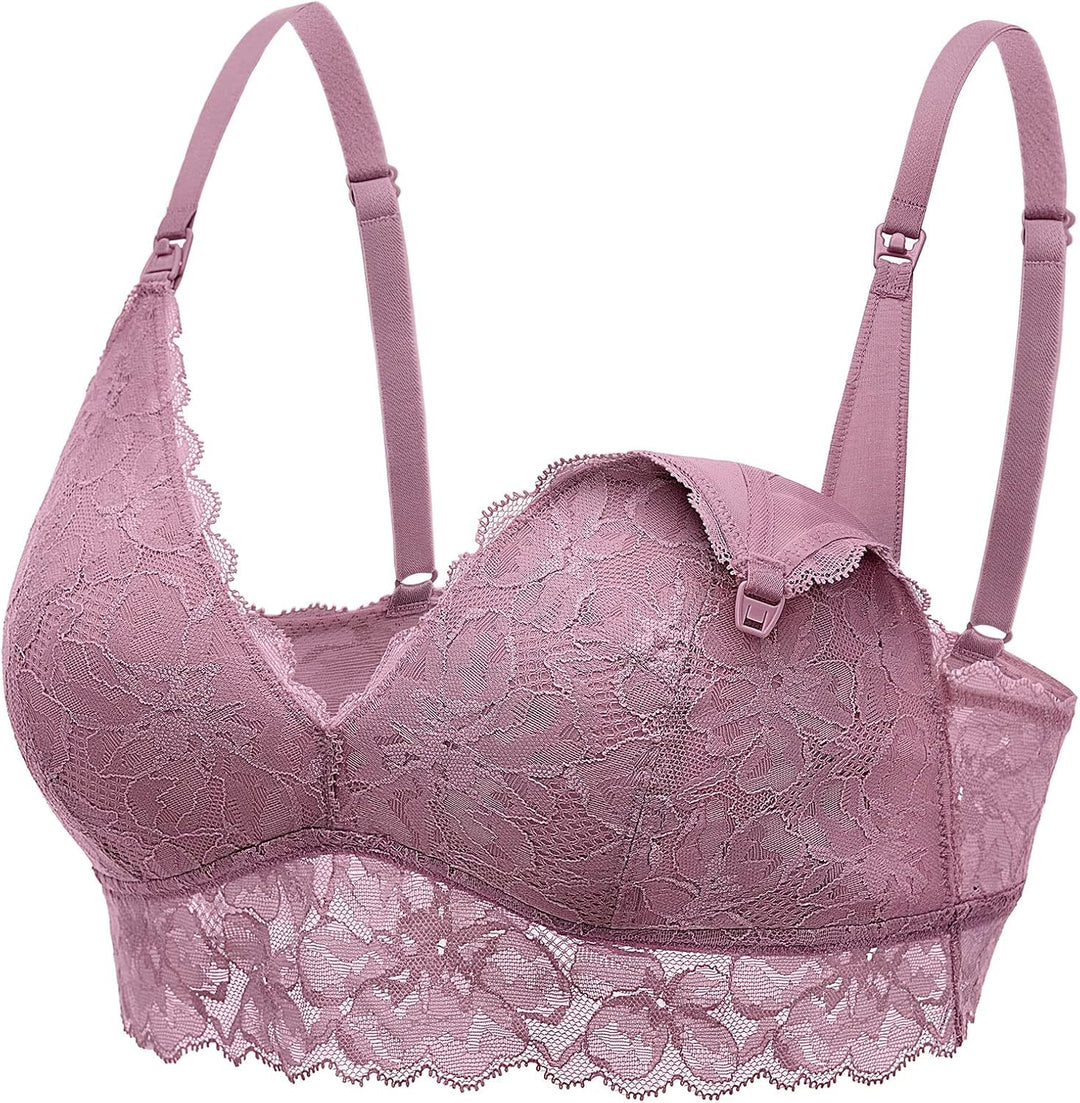 MOMANDA Damen Still BH Grosse Brüste Spitze Mutterschaft Stillen Schwangerschaft BHS S Orchideenrose