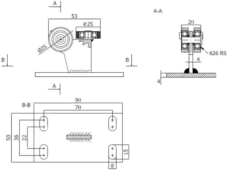 KOTARBAU® 2er Set Feste Laufrolle ohne Höhenregulierung Ø 25 3 Rollen Perfekt für verschiedene Schie