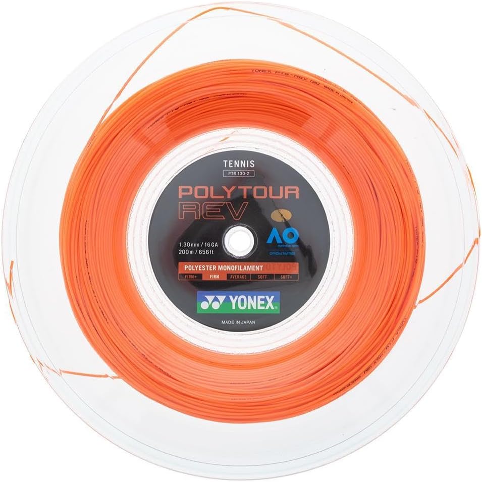 YONEX Poly Tour Rev 200M Rolle Tennis Saitenrolle 200m Monofil Orange 1,25, 1,25