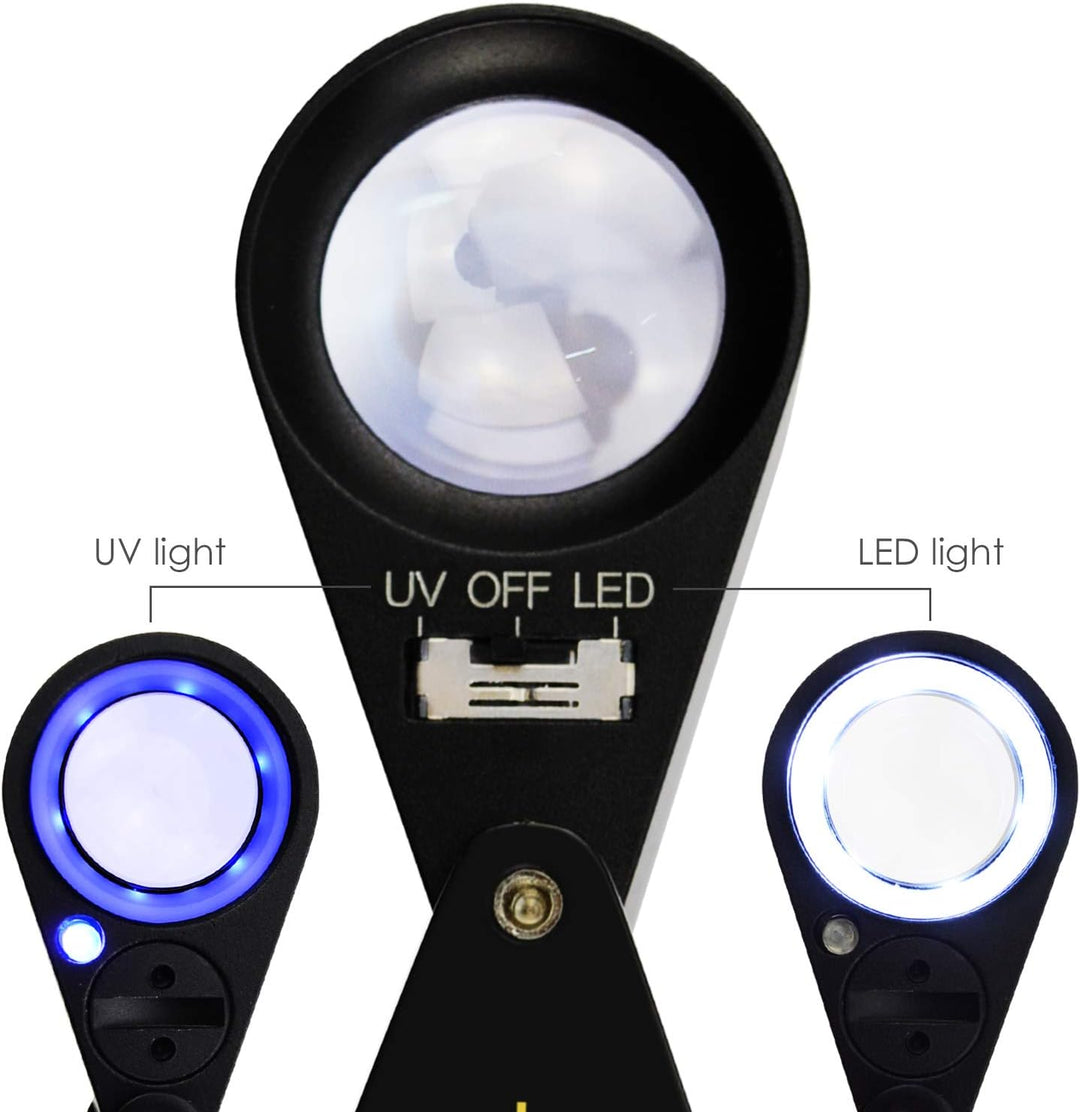 10x21mm Lupe Juwelier Lupe LED UV-Licht Triplet Objektiv Vergrösserungsstein Optisches Werkzeug 10-f