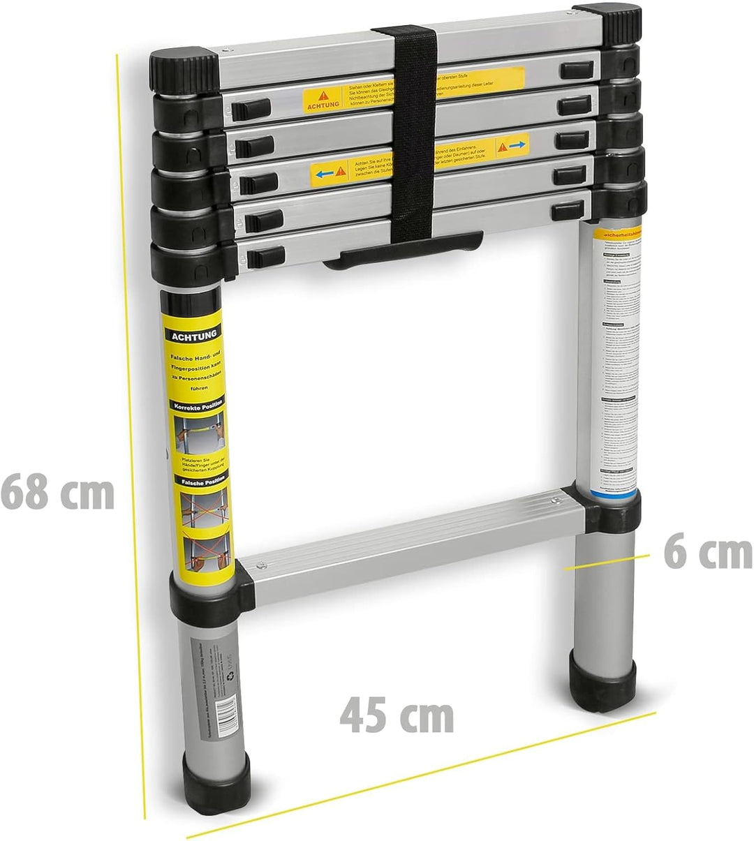 Eaxus® Teleskopleiter 2,0m - Aluminium Mehrzweckleiter Ausziehbar mit 7 Stufen, Silber 2,0 Meter, 2,