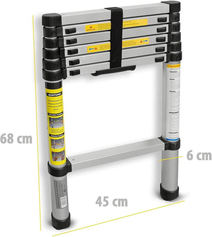 Eaxus® Teleskopleiter 2,0m - Aluminium Mehrzweckleiter Ausziehbar mit 7 Stufen, Silber 2,0 Meter, 2,