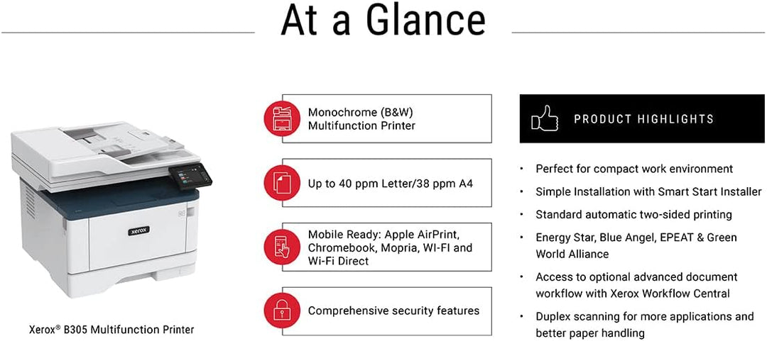 Xerox B305 S/W-Laserdrucker Scanner Kopierer USB LAN WLAN, weiss / blau