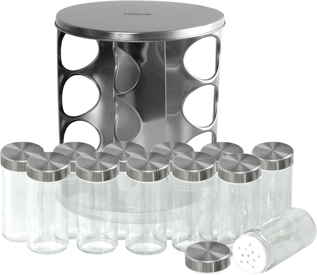 STONELINE Gewürzregal, Gewürzkarussell drehbar aus Edelstahl mit 12 Gewürzgläser, Gewürzregal stehen