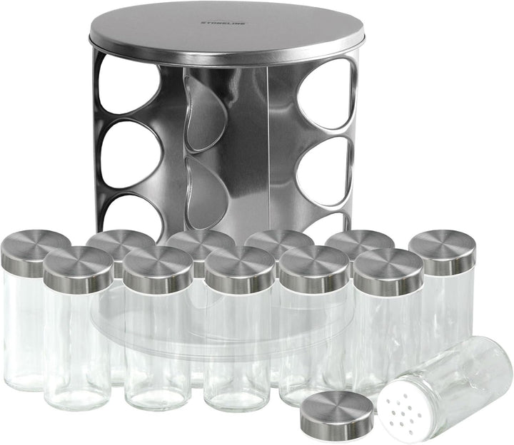 STONELINE Gewürzregal, Gewürzkarussell drehbar aus Edelstahl mit 12 Gewürzgläser, Gewürzregal stehen