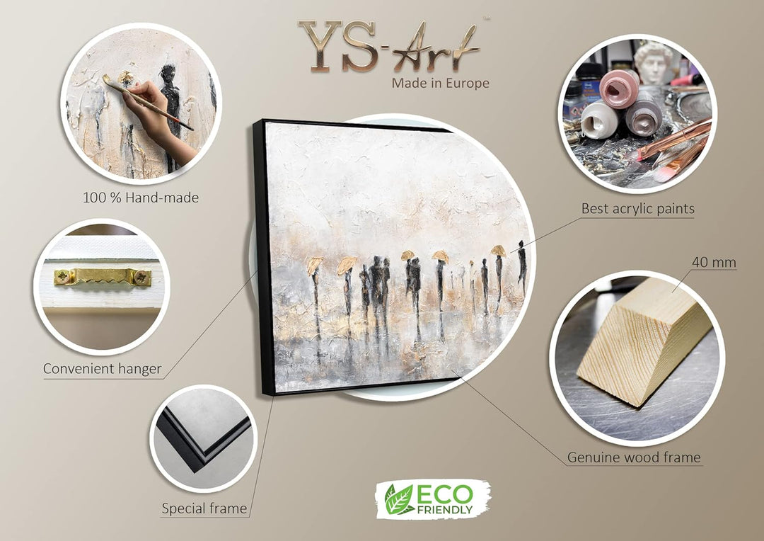YS-Art XXL Abstrakt Acryl Gemälde auf Leinwand mit Rahmen Sommerregen handgemalte Wandbilder Wohnzim