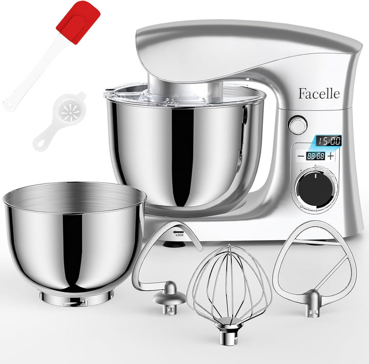 Küchenmaschine Knetmaschine 1500W | Facelle 5,5L &4,5L Teigmaschine Rührmaschine | Geräuscharm| 10+P