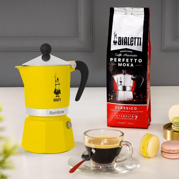 Bialetti 4983 Rainbow Caffettiera Colorata, Alluminio, Giallo, 6 Tazze, Gelb Gelb 6