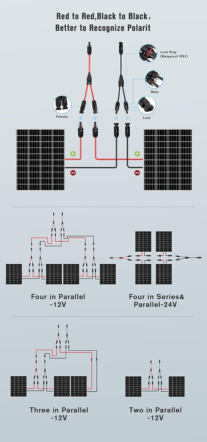 Thlevel Solarpanel Kabel Solarkabel Y Verteiler Male Female MMF und FFM Connector Photovoltaik Steck