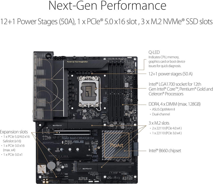 ASUS ProArt B660-CREATOR D4 Mainboard Sockel Intel LGA 1700 (Intel B660, ATX, DDR4 Speicher, PCIe 5.
