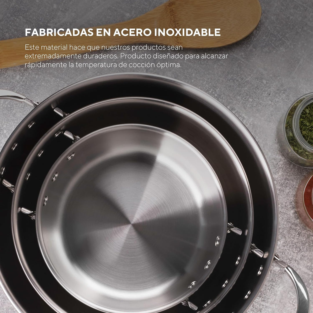 MasterPRO Foodies - Küchenbatterie - 4 -Stück -Set mit 4, 20 und 24 cm Pfannen und Glasdeckel - Herg