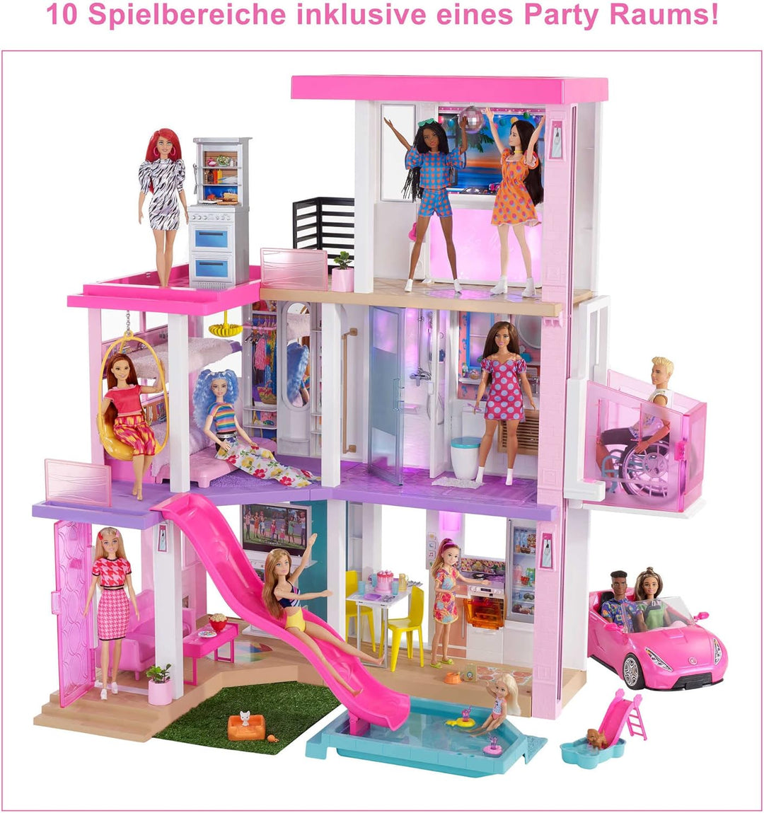 Barbie Dream House (114 cm), 3-stöckiges Puppenhaus mit Barbie-Pool, Rutsche, Barbie-Rollstuhllift,