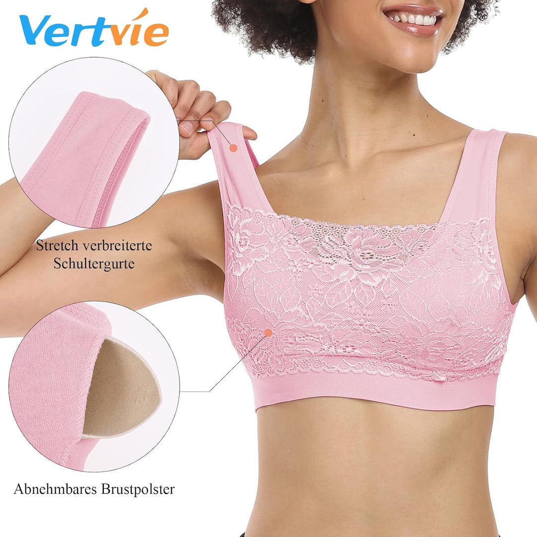 Vertvie Womens Strech Ohne Buegel Push up Yoga Sports BH Bra Top Set Fuer Fitnesstraining Polsterung