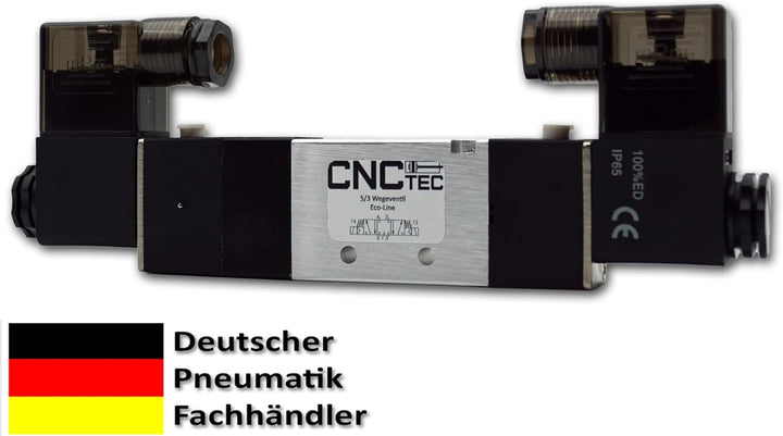 5/3 Wege Pneumatikventil 1/4" 24 Volt DC CNCTEC EcoLine 5/2 Wegeventil (5/3 Wege - 1/4" - 24 Volt DC