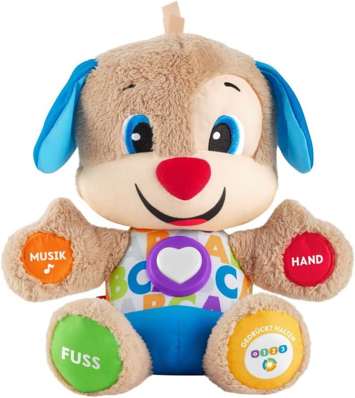 Fisher-Price Lernspass-Hündchen mit drei Stufen, sprechendes Kuscheltier mit Musik als Kinderspielze