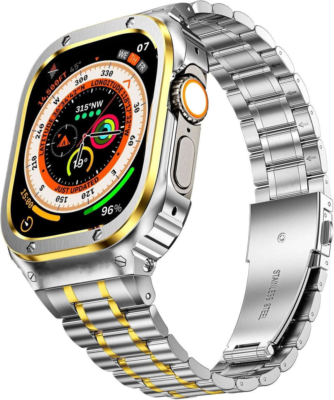 MioHHR Metallbänder mit Gehäuse kompatibel für Apple Watch Band 49 mm, stossfestes Edelstahlgehäuse