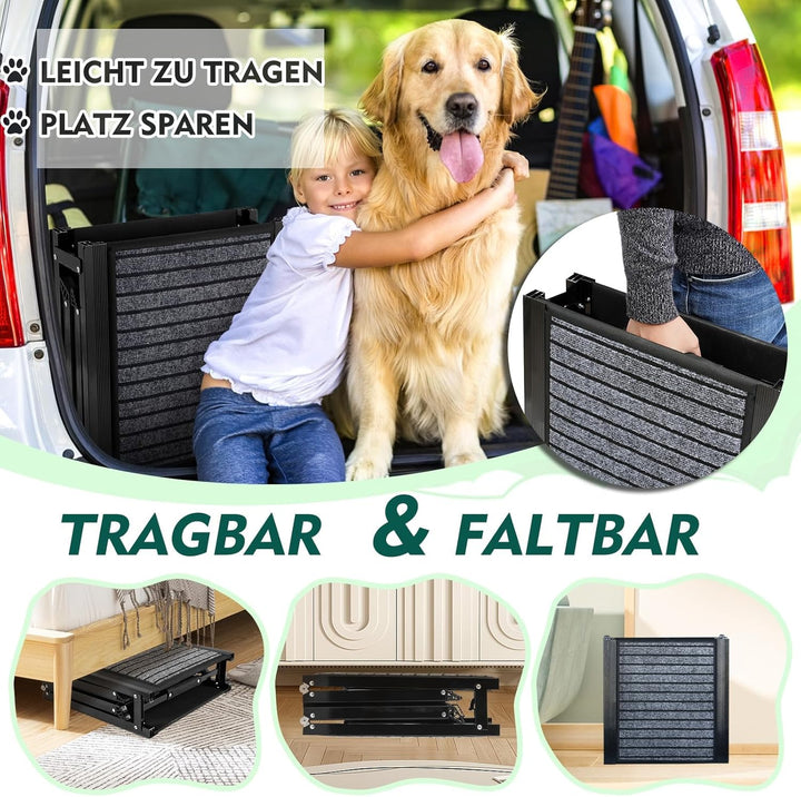 Extra Lang 170cm Hunderampe Auto Klappbar,Hundetreppe Auto mit High Traction Teppichoberflรคch,rutsch