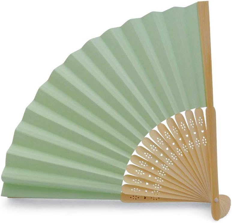 OLILLY Handfächer aus weissem Papier und Bambus für Hochzeiten (Grün, 50 Handfächer) Grün 1 stück (5
