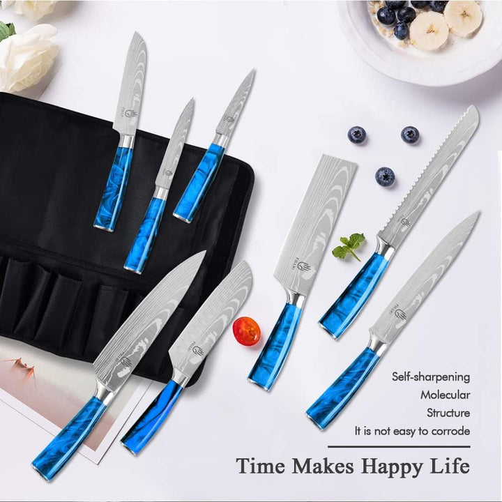FULLHI Messer Set, 14pcs japanisches Messer Set, Mehrfarbige Premium deutsche Edelstahl Küchenmesser
