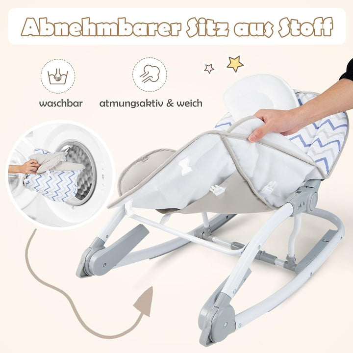 COSTWAY 2 in 1 Babywippe klappbar, tragbare Babyschaukel mit 3-stufig verstellbarer Rückenlehne & ab