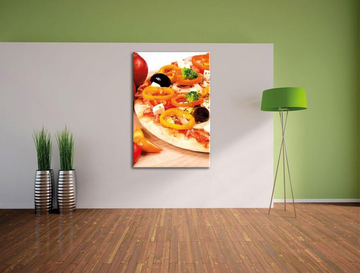 Pizza aus Italien, Format: 100x70 auf Leinwand, XXL riesige Bilder fertig gerahmt mit Keilrahmen, Ku