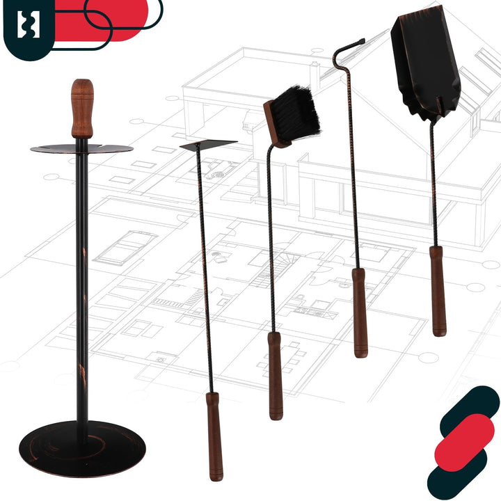 KOTARBAU Kaminbesteck Set Mit Ständer Kamingarnitur Werkzeug Besteck Wand Kaminofen Schwarz Kaminzub