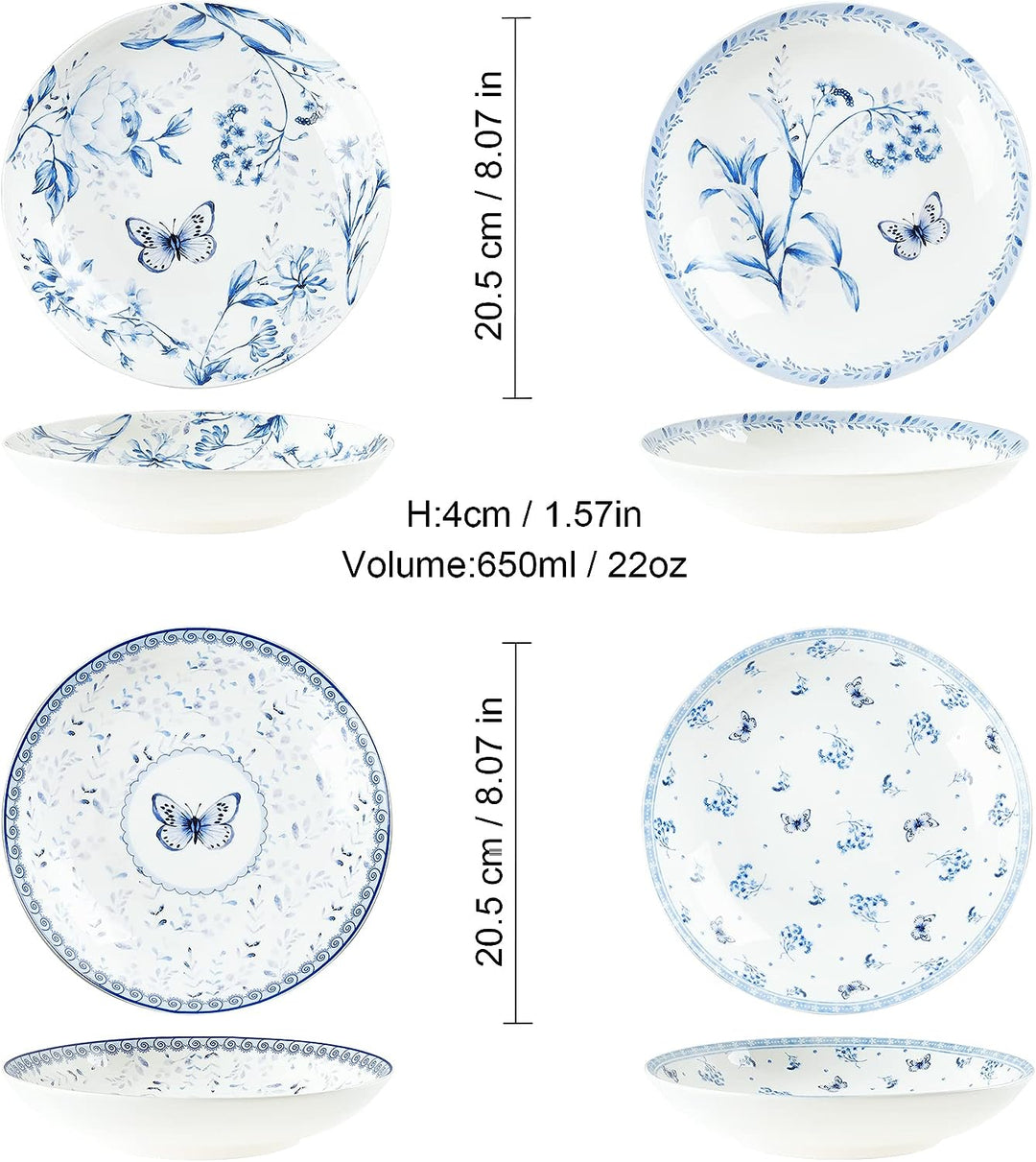 fanquare 4-Teilig Spring Vibes Schmetterling Dessertteller, Kuchenteller Frühstücksteller aus Porzel