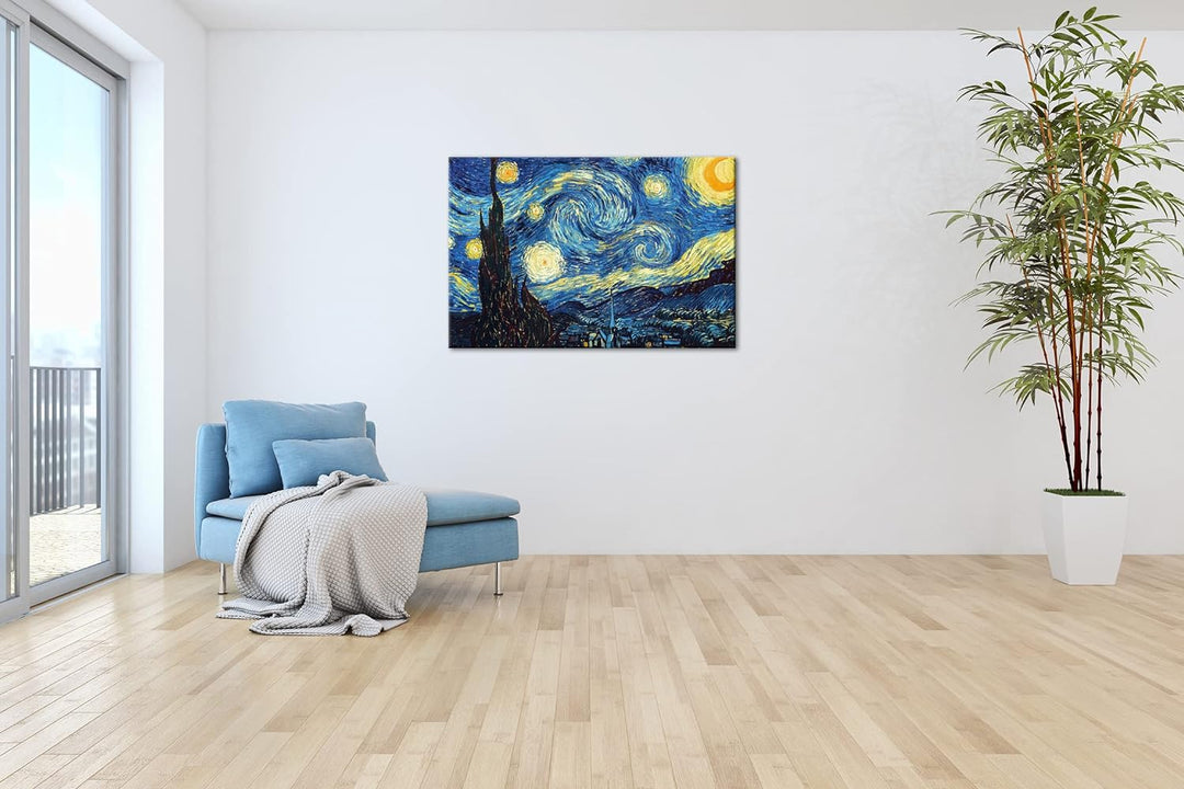 deyoli Sternenklarer Himmel Van Gogh Format: 120x80 als Leinwandbild, Motiv fertig gerahmt auf Echth