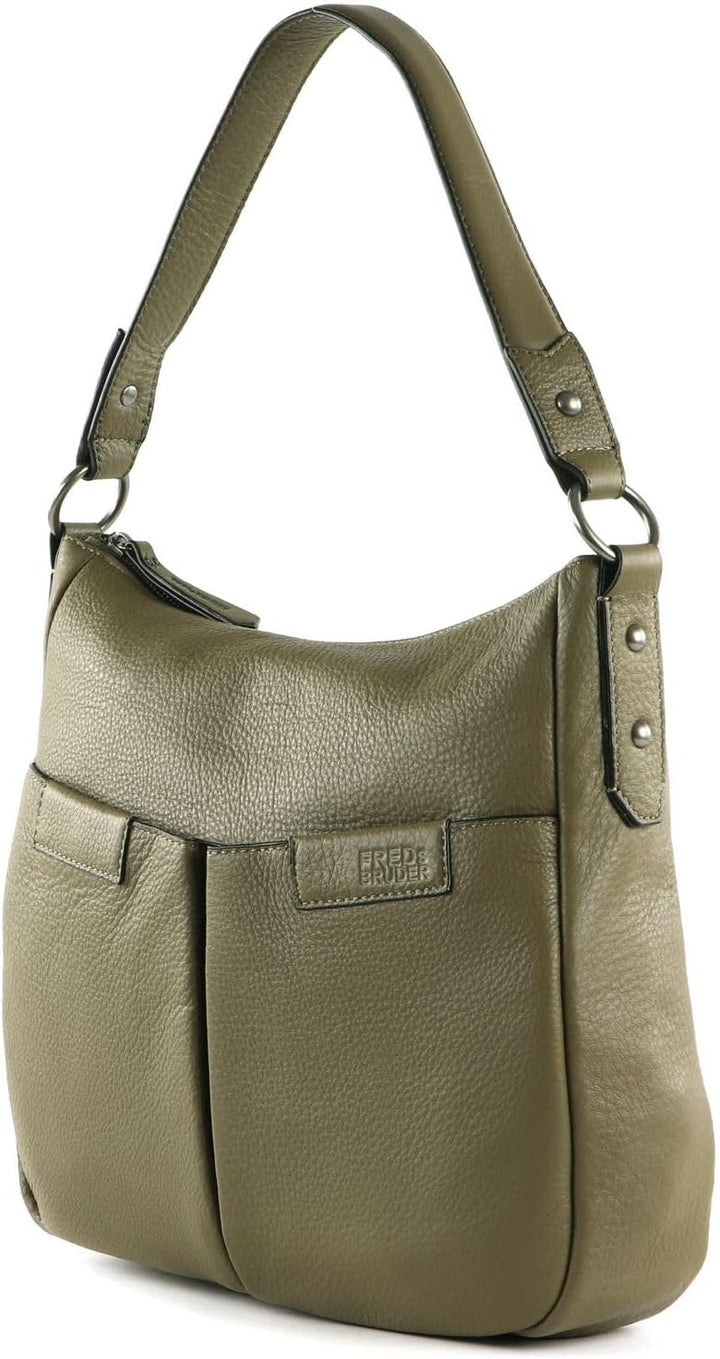 FREDsBRUDER Crilly Schultertasche Leder 28 cm Schwarz/Rot/Khaki/Dunkelgrün, Schwarz/Rot/Khaki/Dunkel