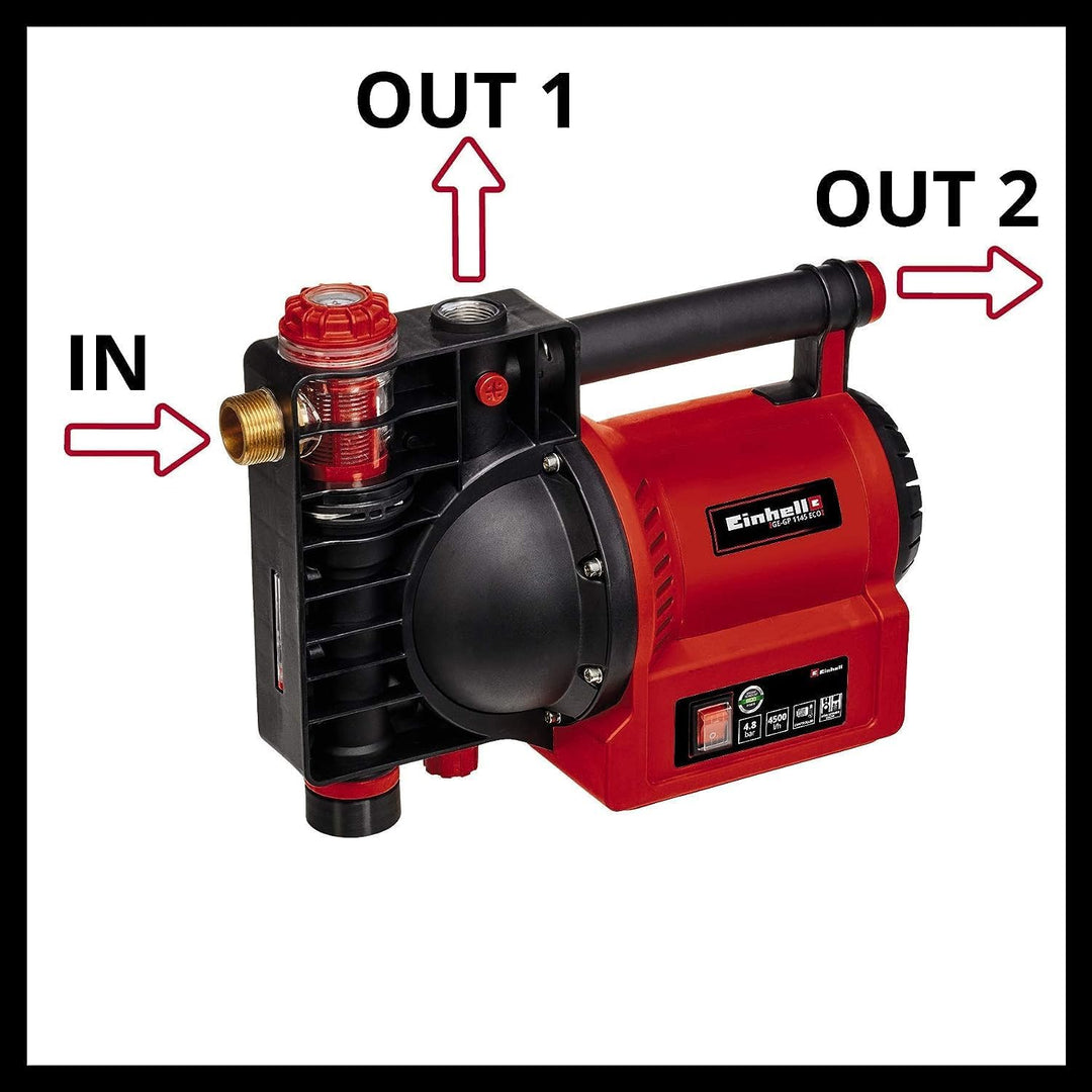 Einhell Gartenpumpe GE-GP 1145 ECO (1.100 W, 4500 L/h max. Förrdermenge, Wasserfüll-/Schmutz-/Saugan