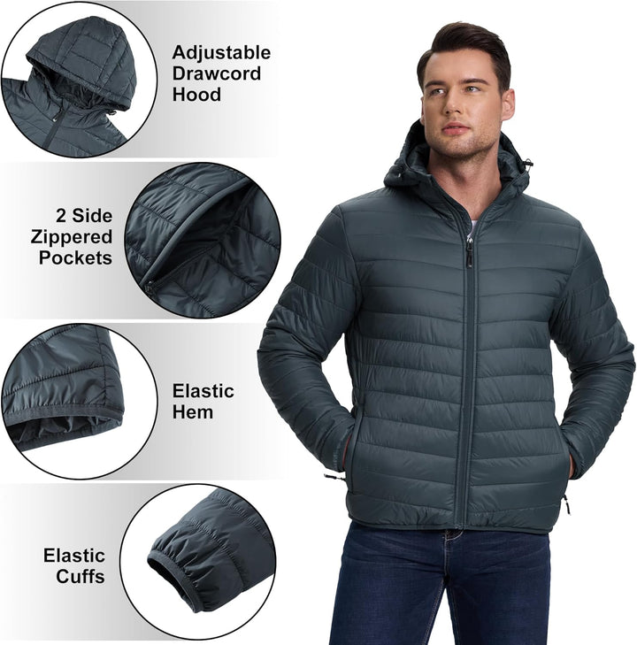 33,000ft Herren Leichte Steppjacke Outdoor Wasserbeständige Übergangsjacke Warme Winterjacke für Män