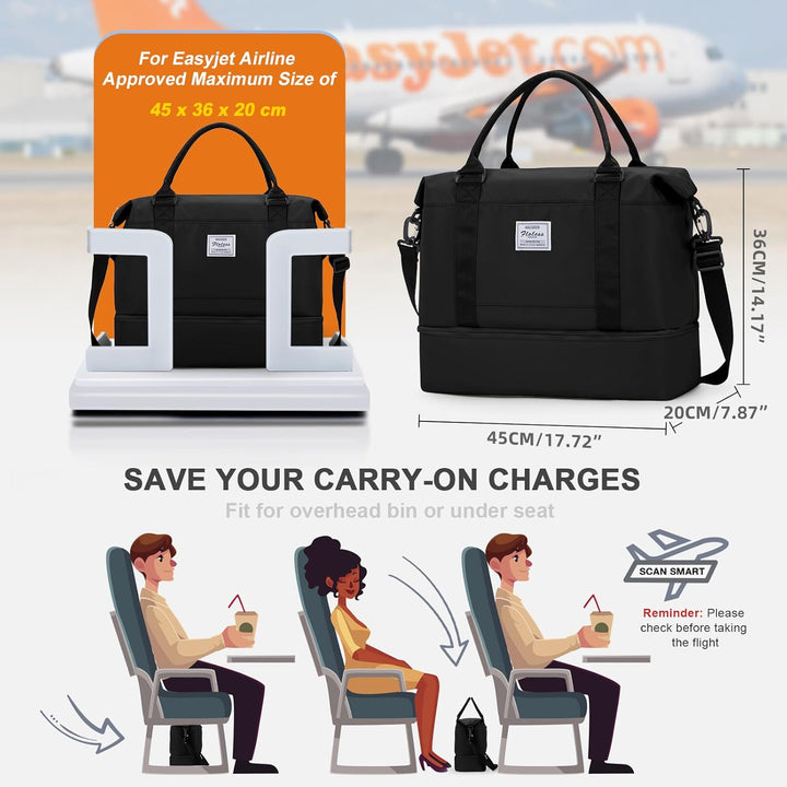 Reisetasche Damen Handgepäck Tasche Easyjet 45x36x20 für Flugzeug Airlines Tasche Weekender Damen Tr