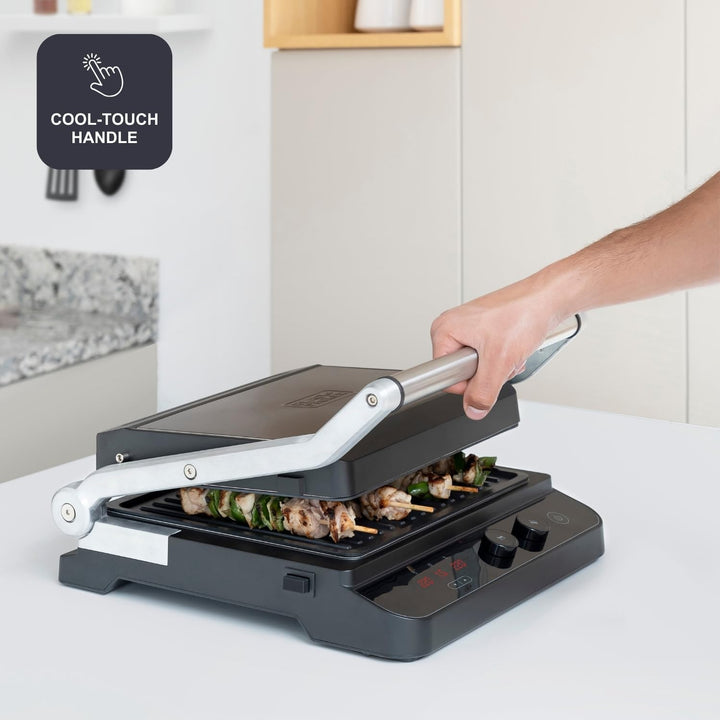 Black+Decker BXGR2000E - Kontaktgrill 2.000W 2-in-1: glatte Platten und Grill, Zubreiten von Fleisch
