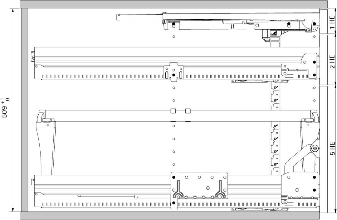 Hettich 46735 Systema TOP 2000 Container-Set SIL Sys, Teil-/Überauszug, ET 530, schwarz, Schwarz