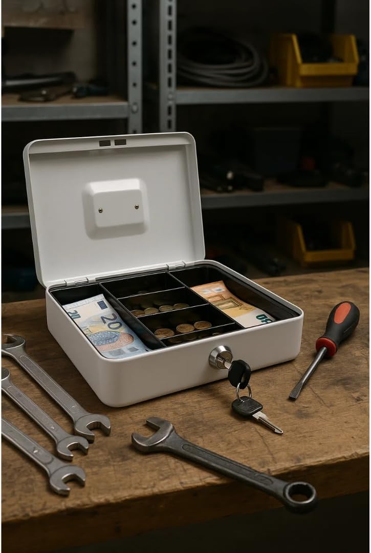 Geldkassette aus Metall - Weiss - 300 x 240 x 90 mm - Sicherer Aufbewahrungsort für Bargeld und Wert