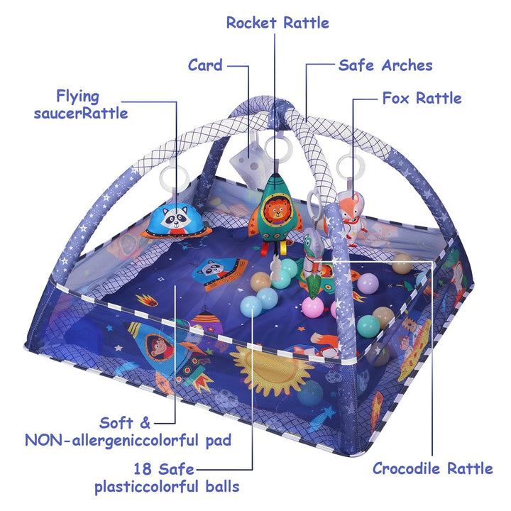 Sinbide Spieldecke für Babys, Spielmatte mit Spielbogen, Spielmatte und sensorische Spielzeuge für B