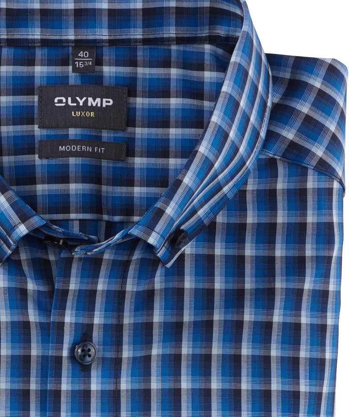 OLYMP Herren Businesshemd Langarm Luxor,Kariert,modern fit,Button-Down-Kragen 44 Royal 19, 44 Royal
