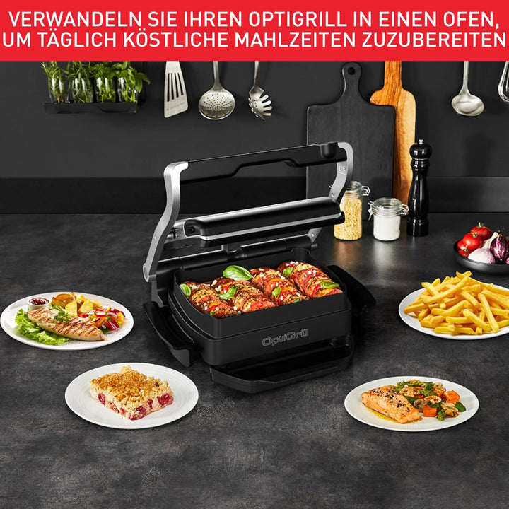Tefal GC714D OptiGrill+ Kontaktgrill mit Backschale | 2000 Watt | 6 voreingestellte Programme | Auft