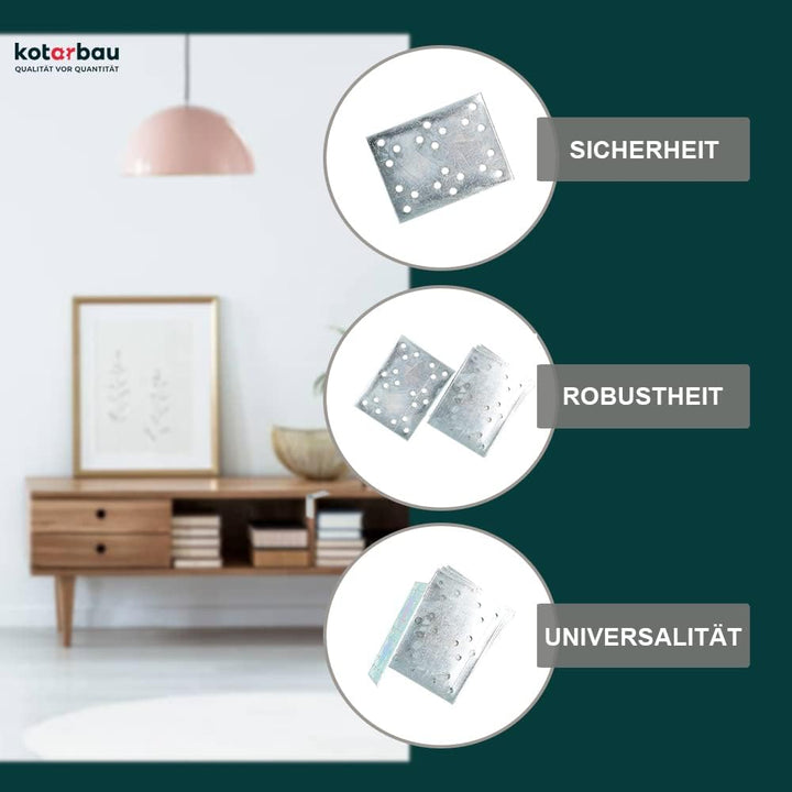 KOTARBAU Lochplatten 100 x 76 mm Verzinkt Silber Flachverbinder Holzverbinder Innen – Aussenbereich