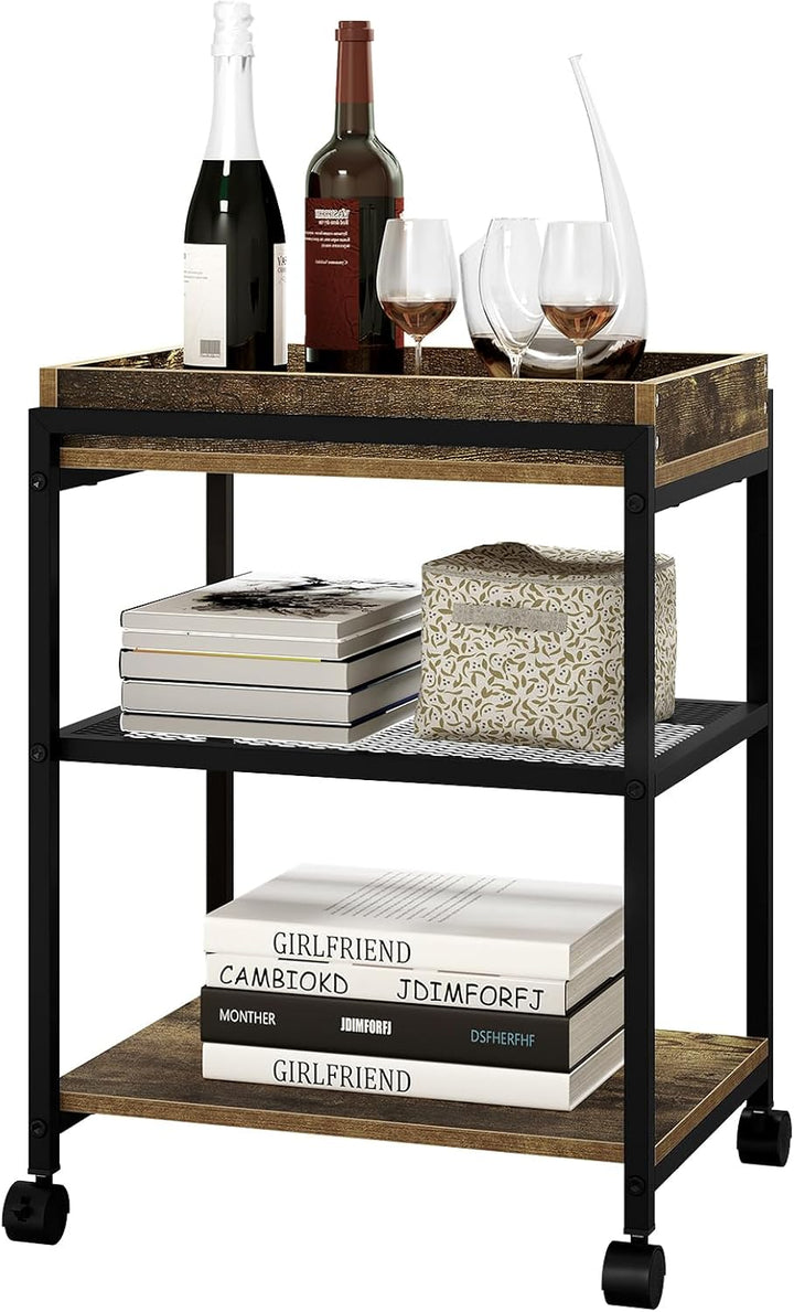 WOLTU Beistelltisch Couchtisch Sofatisch Nachttisch, mit Rollen, feststellbar, 3 Ablagen 1 abnehmbar