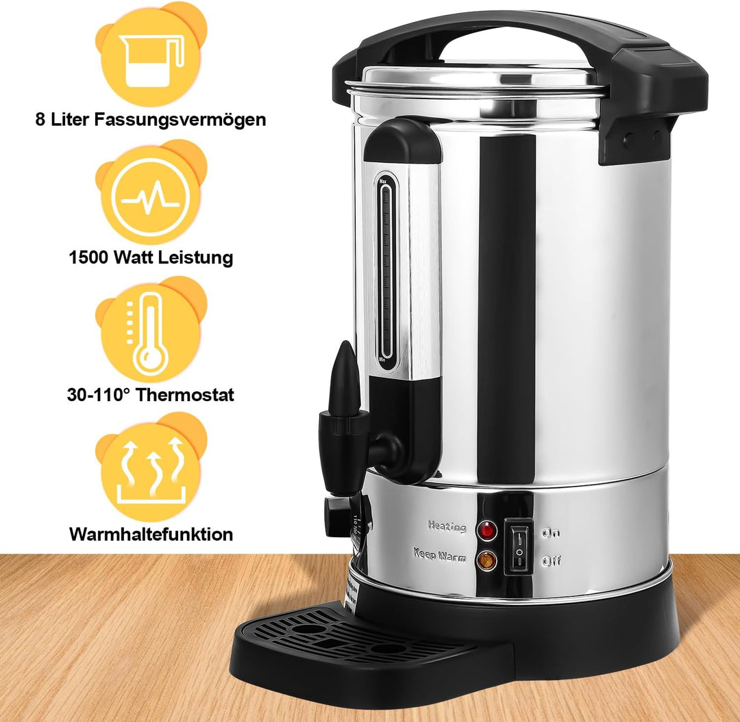 Daromigo Glühweinkocher 8L, Glühweinkocher mit Zapfhahn Thermostat,1500W Einkochautomat Edelstahl mi