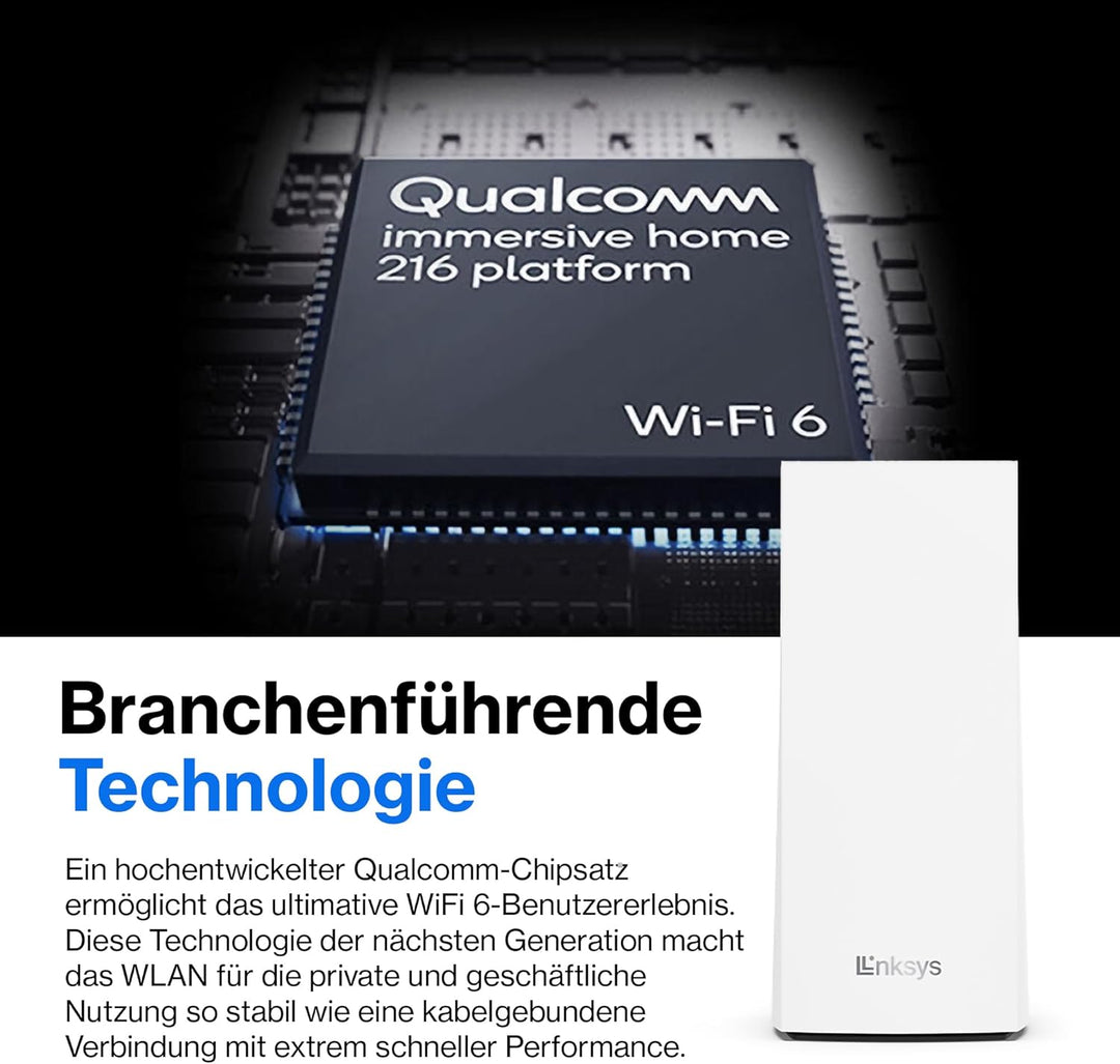 Linksys Atlas Pro 6 Velop Dual-Band-Mesh-WiFi 6-System (AX5400) WLAN-Router mit bis zu 500 m² Funkab