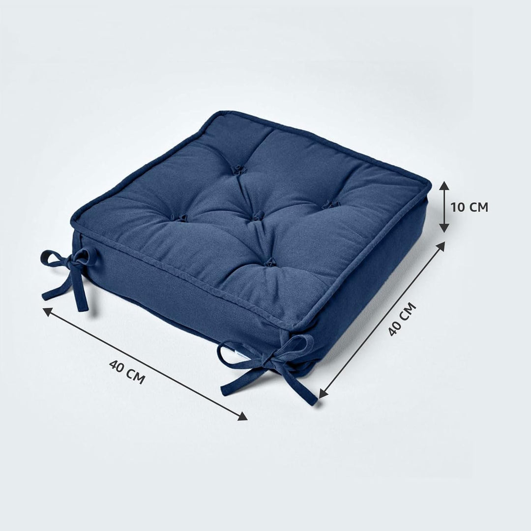 Homescapes Dickes Sitzkissen dunkelblau, Stuhlkissen 40x40 cm mit Bändern, Sitzerhöhung 10 cm, Matra