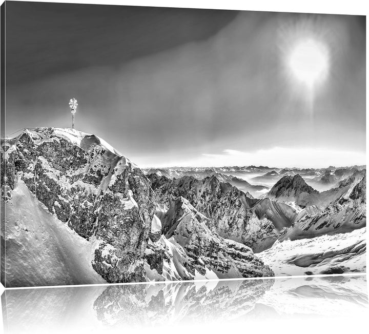 Pixxprint Zugspitze im Sonnenlicht als Leinwandbild/Grösse: 100x70 / Wandbild/Kunstdruck/fertig besp