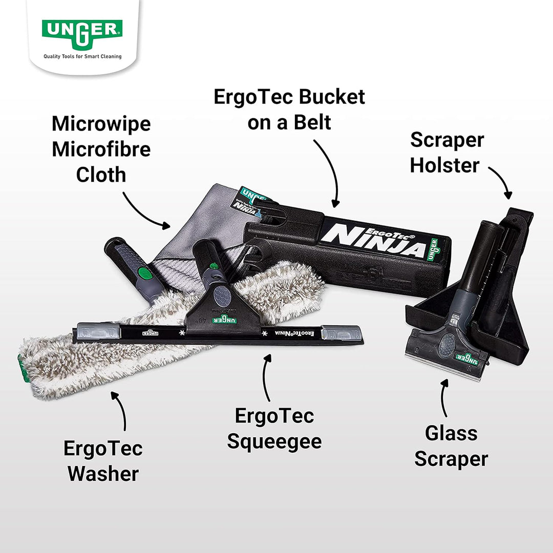 Unger ErgoTec Ninja Fensterreinigungs-Komplett-Set 6in1 (Einwascher 35 cm, Fensterwischer 35 cm, Mik