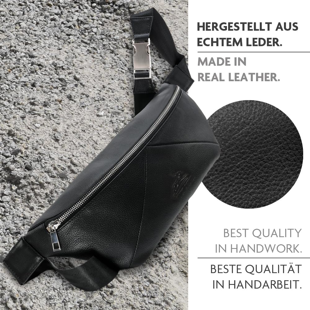 Fa.Volmer ® Bauchtasche/Gürteltasche/Hüfttasche in Echt-Leder für Damen und Herren | schwarz oder br
