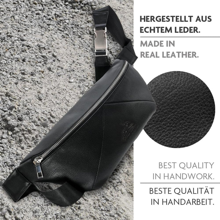 Fa.Volmer ® Bauchtasche/Gürteltasche/Hüfttasche in Echt-Leder für Damen und Herren | schwarz oder br