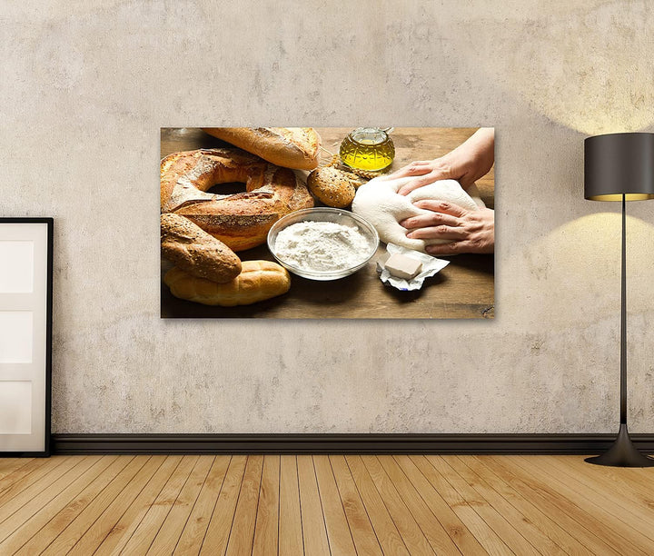 islandburner Bild auf Leinwand Bäckerei Mehl Kneten Teig Tisch Bilder Wandbilder Poster Leinwand 100