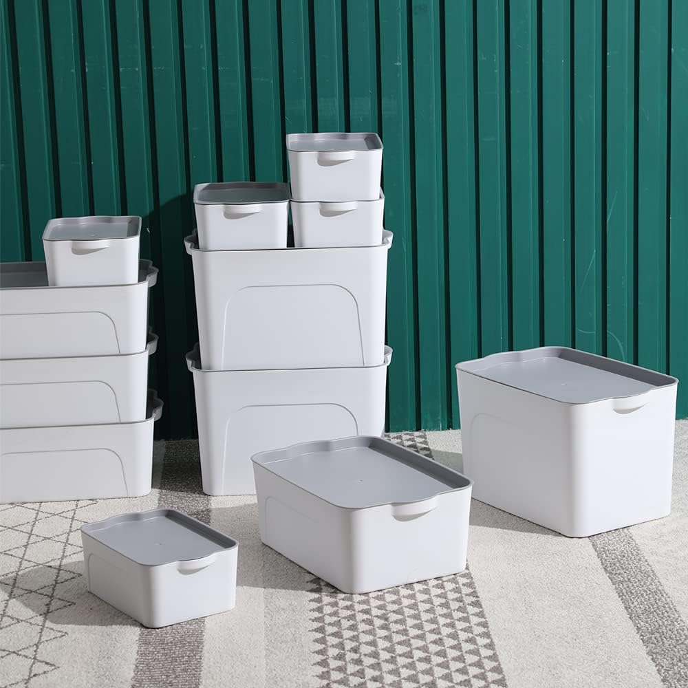 RMAN Aufbewahrungsbox mit Deckel 4er Set Ordnungsboxen Küchen Organizer Plastikbox mit Deckel 15L St