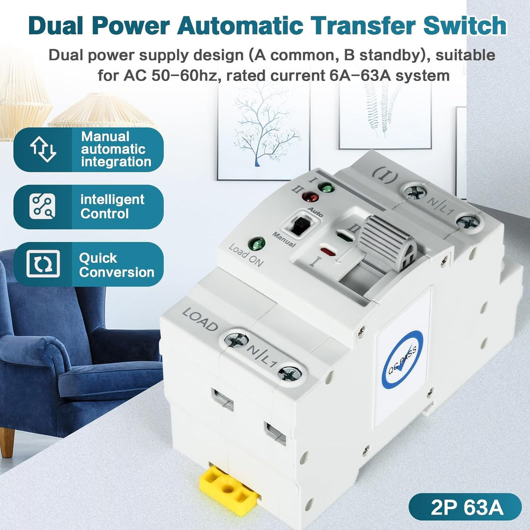 DEWIN Transferschalter, automatischer Transferschalter G2R 63A DIN-Schiene ATS Dual Power Automatisc